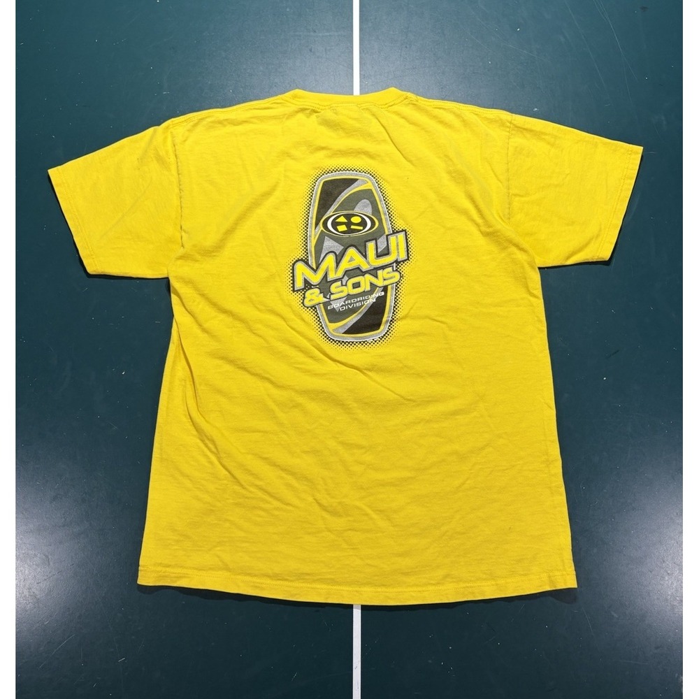 Vintage Maui and Sons T Shirt Men's Medium Yellow Surfboard Graphic Surf Y2K